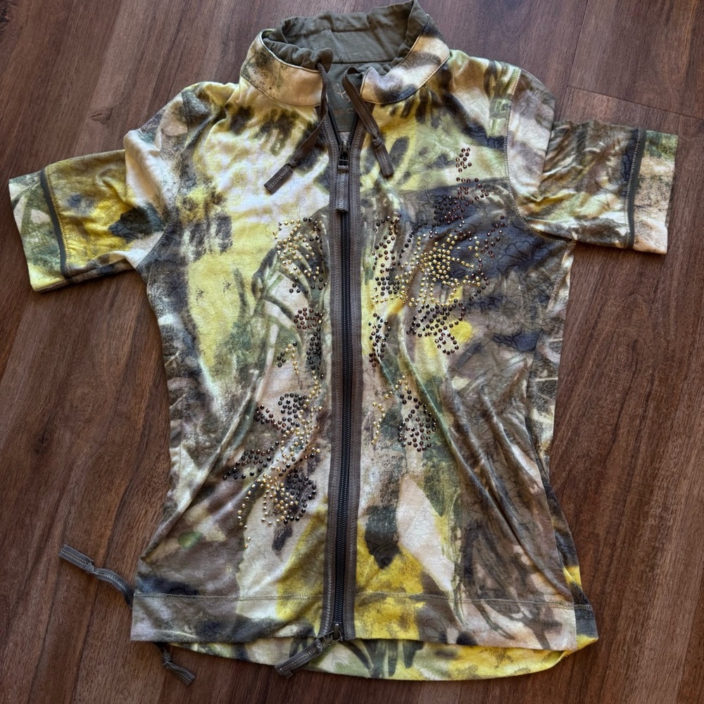 Y2K Luisa Cerano Abstract Print Zip Up Rhinestone Embellished Fairy Grunge Edgy - Picture 7 of 11